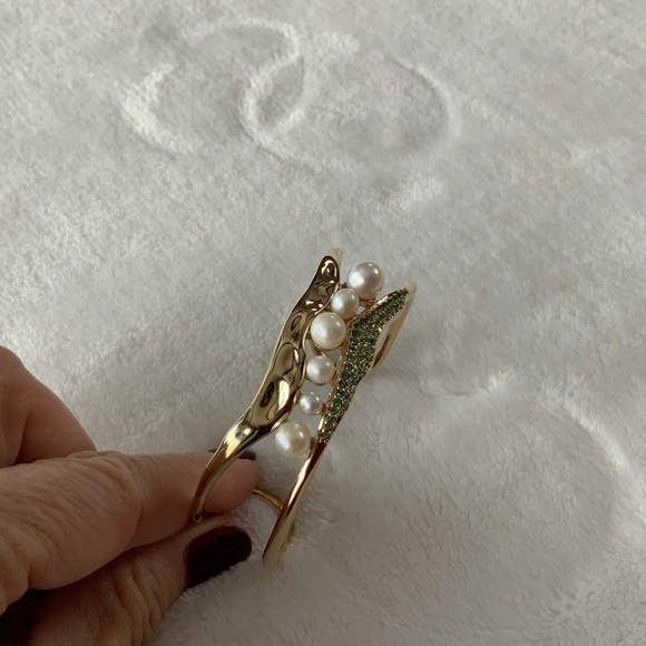 Carolee Pave Stone & Pearl Open Cuff Bracelet - Picture 3 of 13